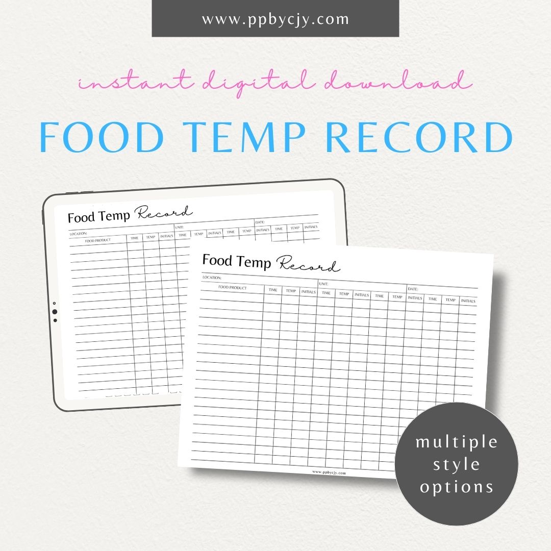 Food Temperature Record Printable PDF Template