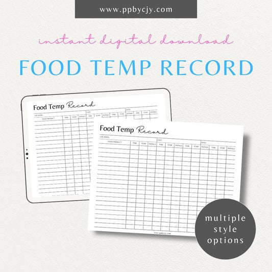 Food Temperature Record Printable Template