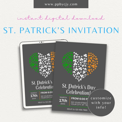 St. Patrick’s Day Invitation – Printable shamrock party invitation for St. Patty’s celebration.