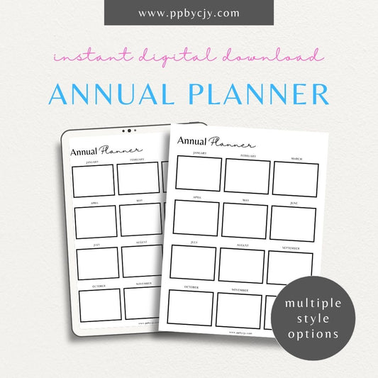 Annual Planner Printable Template – Digital Download for Organizing and Planning Your Year