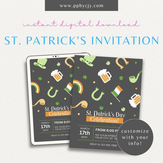 St. Patrick’s Day Invitation – Printable shamrock-themed party invite for St. Patrick’s celebration.