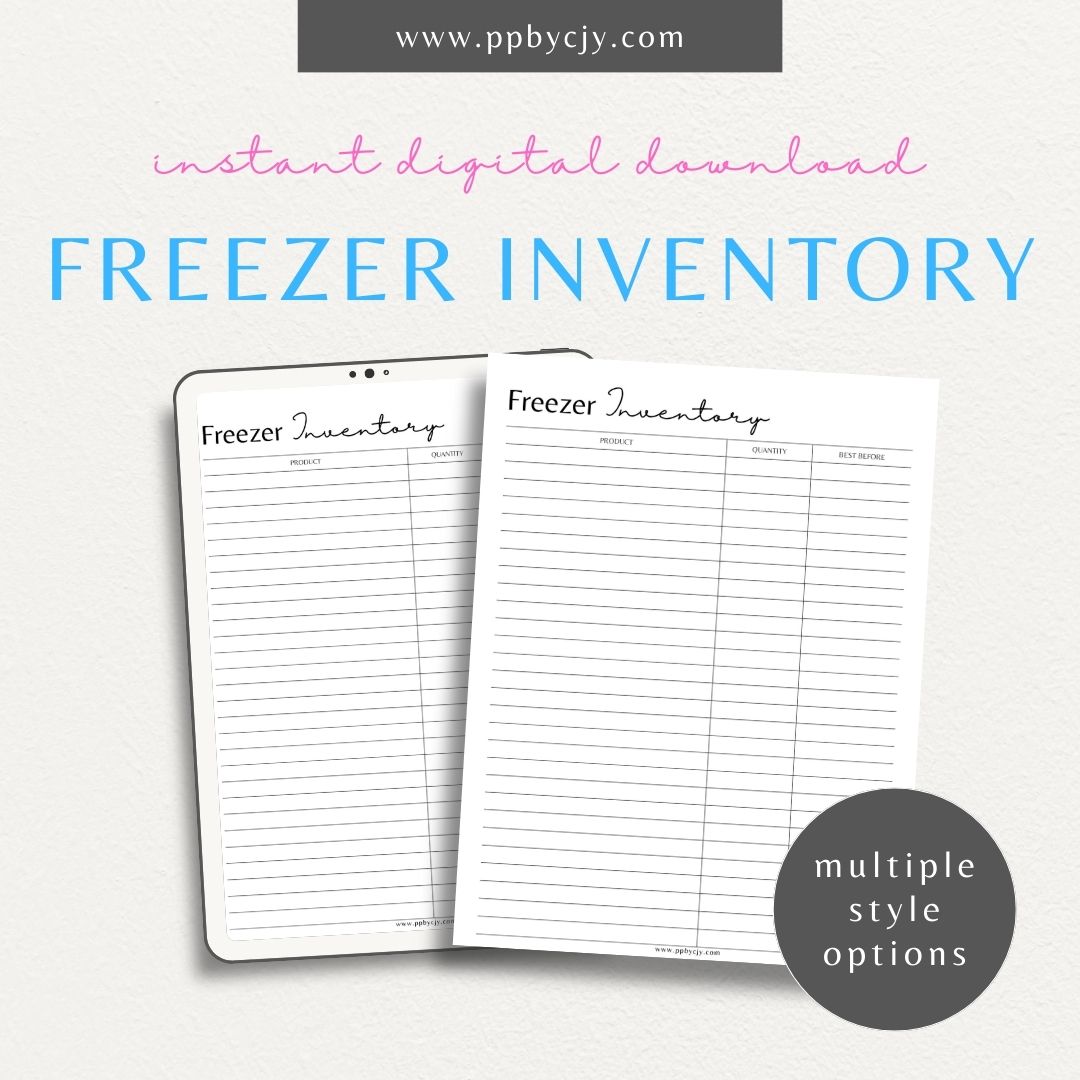 Freezer Inventory Printable Template – Digital download for organizing and managing the contents of your freezer.