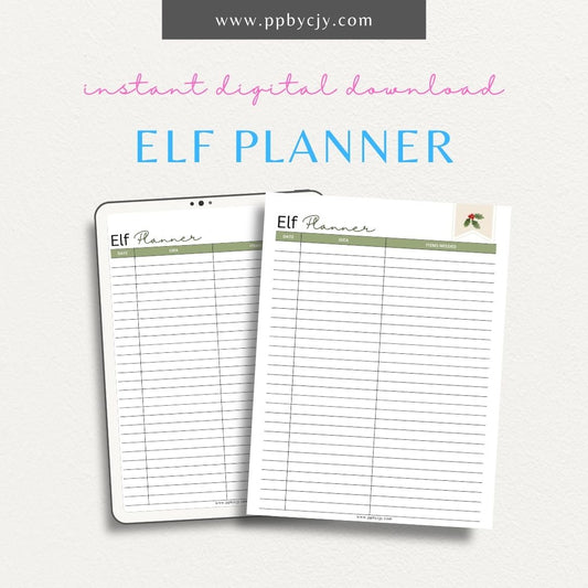 Elf on the Shelf Planner Printable Template – Digital download for organizing daily elf ideas and setups for a fun holiday countdown.