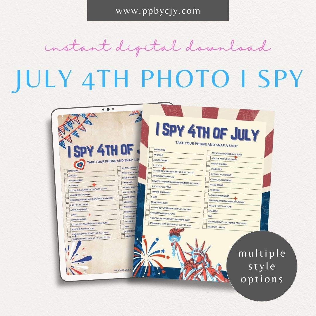 4th of July Scavenger Hunt Game Printable Template – Digital Download for Fun Independence Day Activities