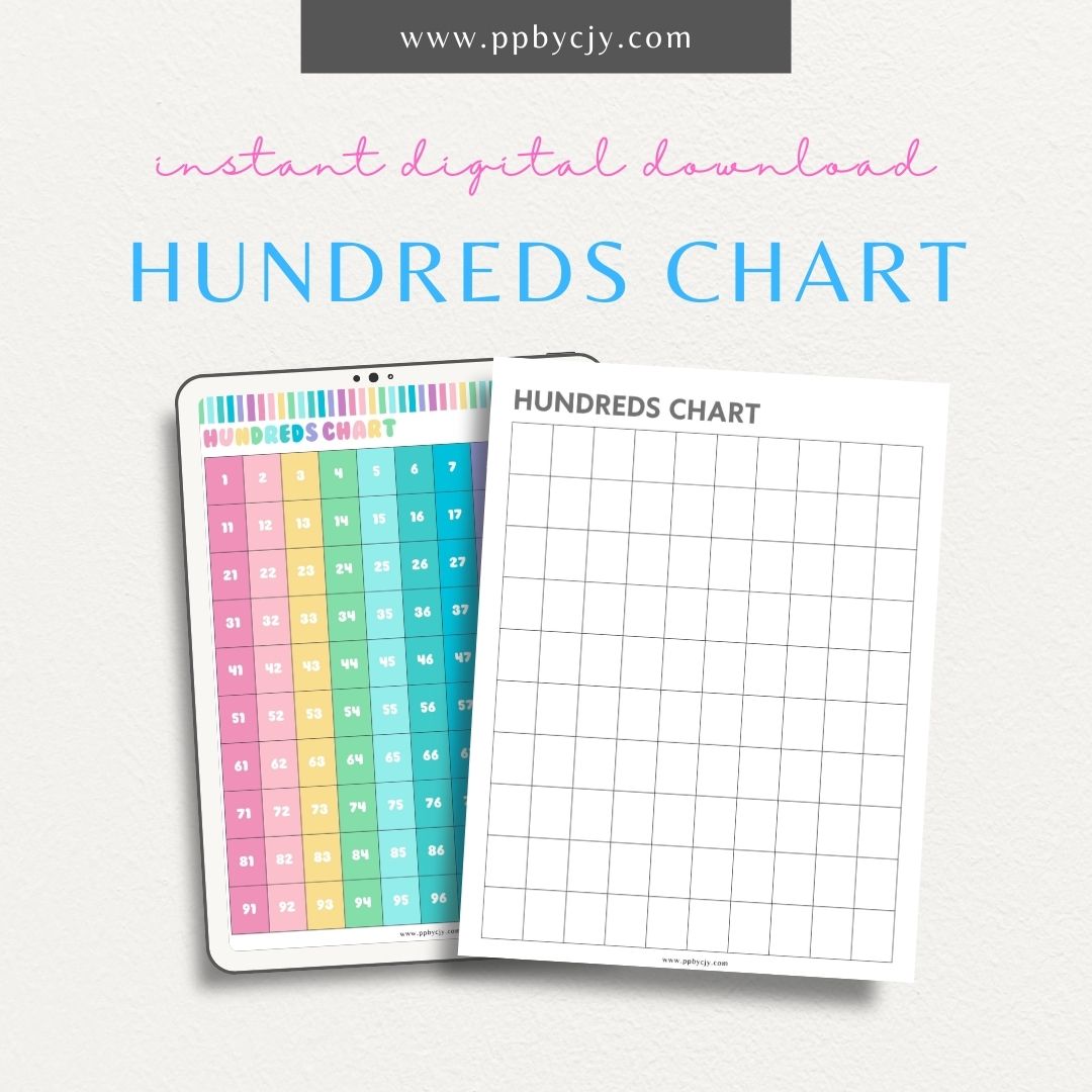 Hundreds Chart Printable Template – Digital download for teaching number patterns and math concepts