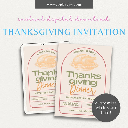 Thanksgiving Celebration Invitation – Customizable printable for holiday dinners or Friendsgiving parties.