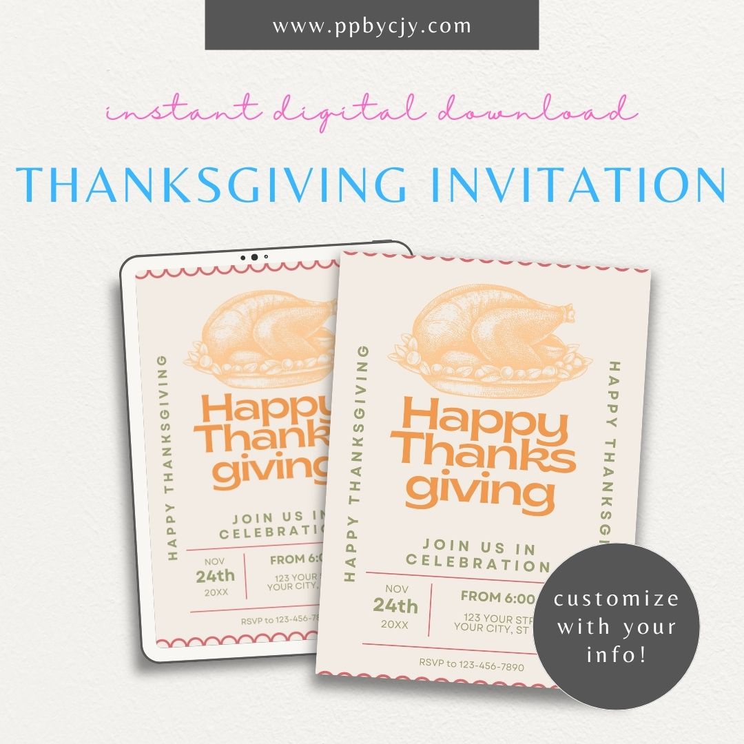 Thanksgiving Gathering Invitation Printable – Editable holiday dinner or Friendsgiving template.