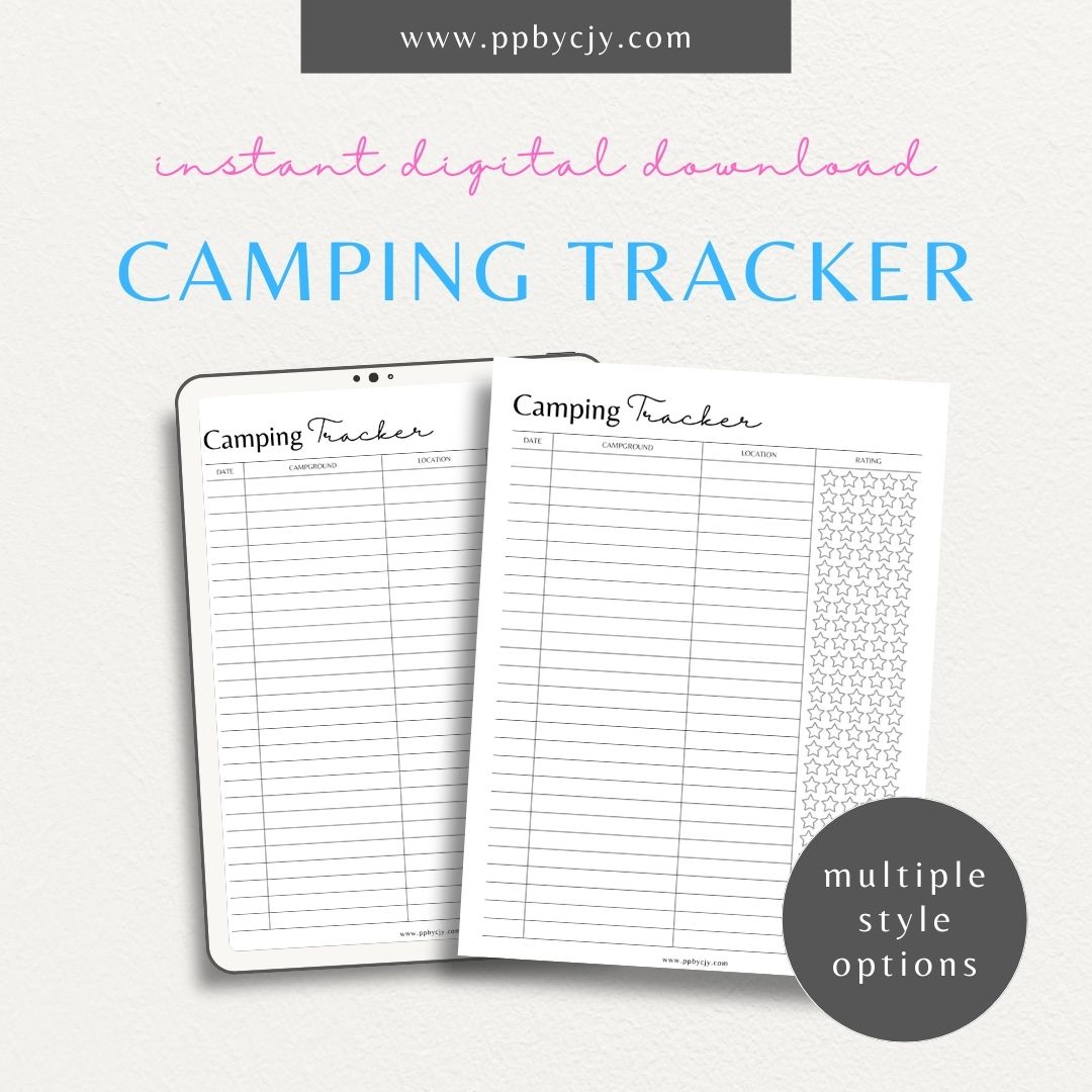 Campground Tracker Printable Template – Digital Download for Tracking and Recording Campground Visits and Details