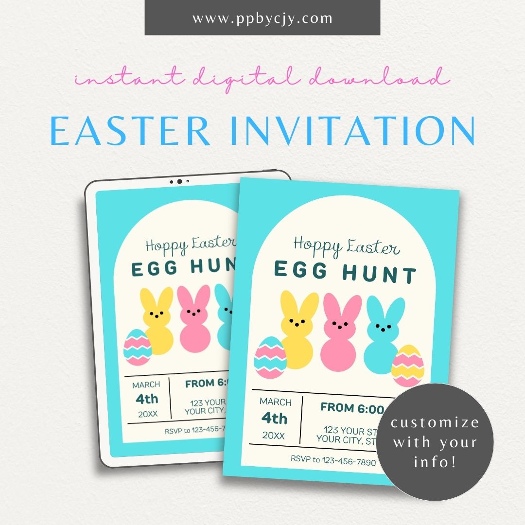 Easter Invitations with Peeps Theme – Printable pastel party invite for Easter celebrations.