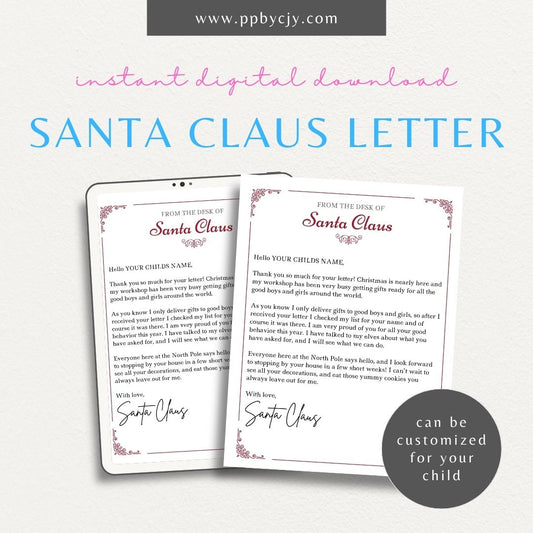 Personalized Warning from Santa Printable Template – Digital download featuring a customizable, playful warning from Santa Claus to encourage good behavior during the holiday season.