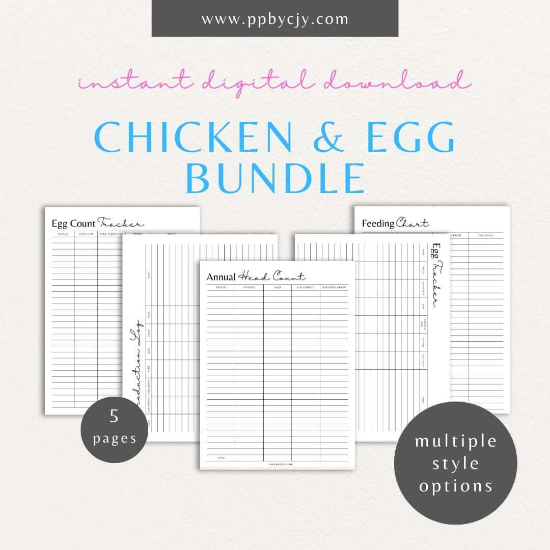 Chicken Egg Bundle Printable Template – Digital Download for Organizing and Tracking Chicken Egg Collection and Management