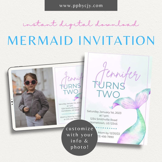 Enchanted Mermaid Party Invitation Printable – Digital download with mermaid and underwater elements