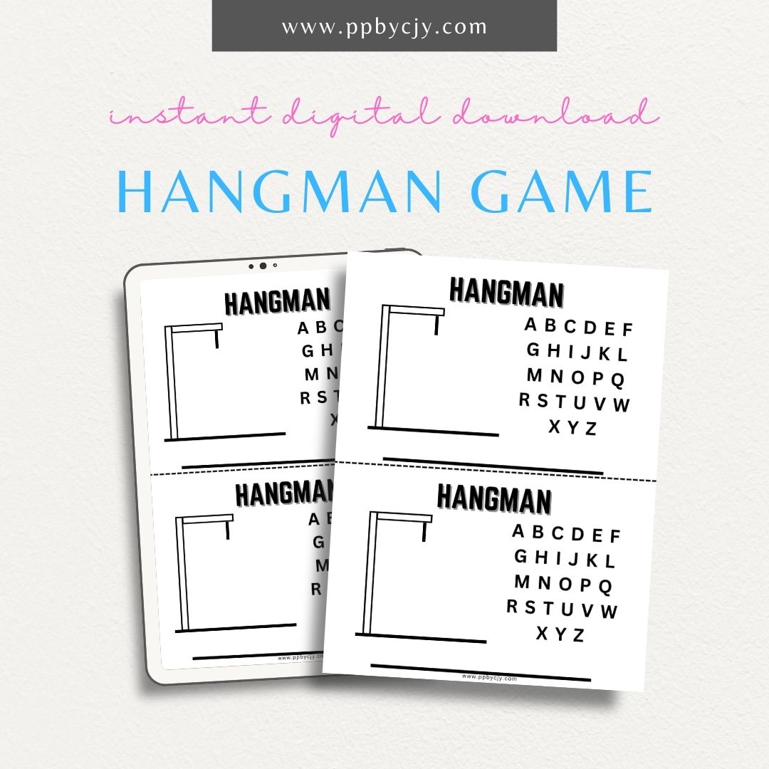 Hangman Game Printable Template – Digital download featuring a classic Hangman game for fun and interactive play.