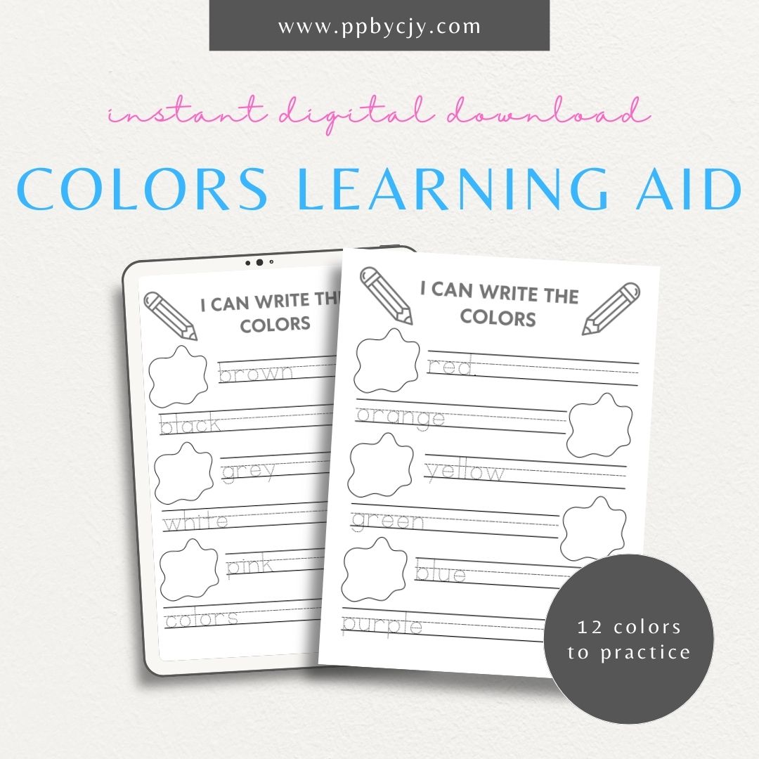 printable template page with colors learning aid