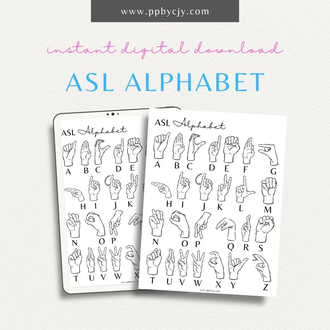 ASL Alphabet Sheet Printable Template – Digital download for learning American Sign Language alphabet and finger spelling