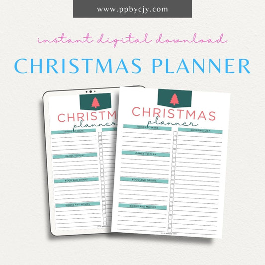 Christmas Holiday Planner Printable Template – Digital Download for Organizing and Managing Christmas Holiday Activities, Gifts, and Events