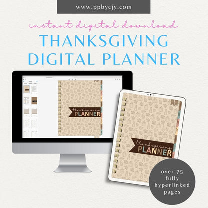 Thanksgiving Digital Planner Printable Template – Digital download for organizing and managing Thanksgiving details, including meal plans, shopping lists, schedules, and activities