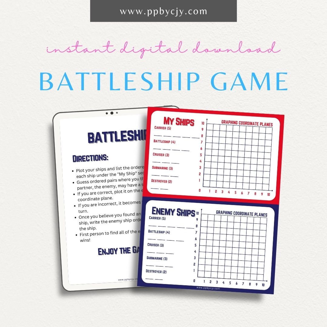 Battleship Game Printable Template – Digital Download for Playing the Classic Naval Strategy Game