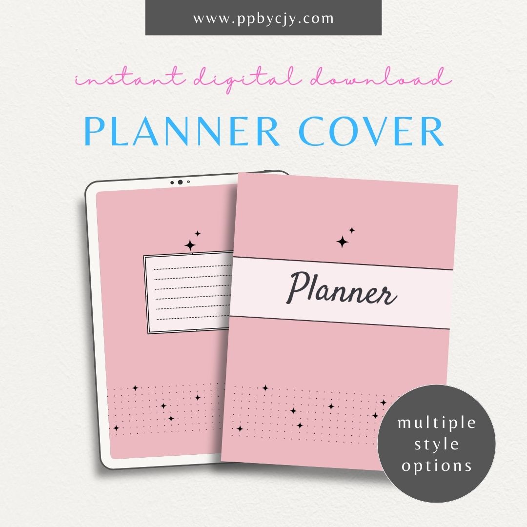 Graphic of printable pink vintage-style binder cover design with decorative elements.