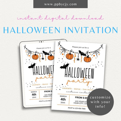 Halloween Invitation with Pumpkins – Printable spooky party invite for Halloween.