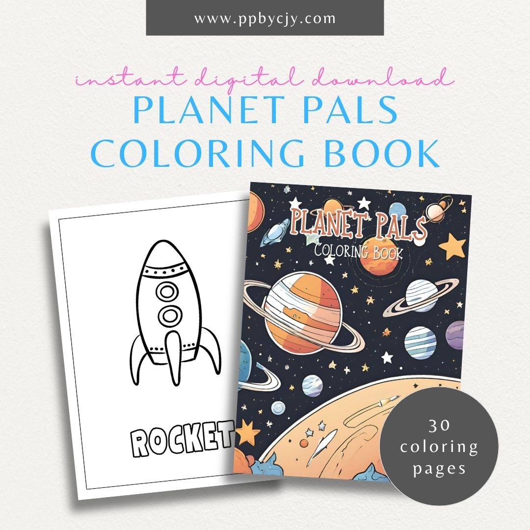 Planet Pals Coloring Book Digital Download – 30 Simple and Easy Space-Themed Coloring Pages