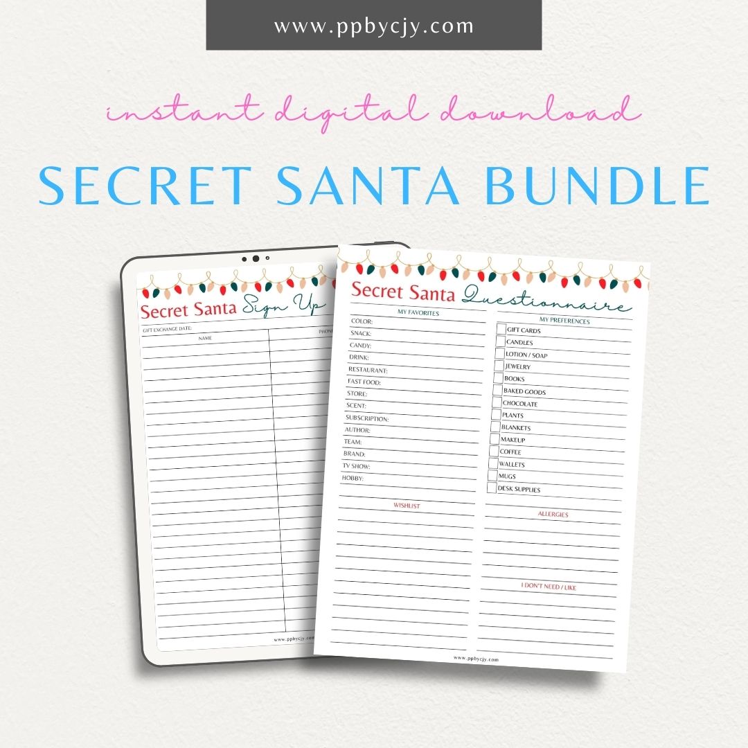 Secret Santa Sign Up Template Printable – Digital download for gift exchange planning