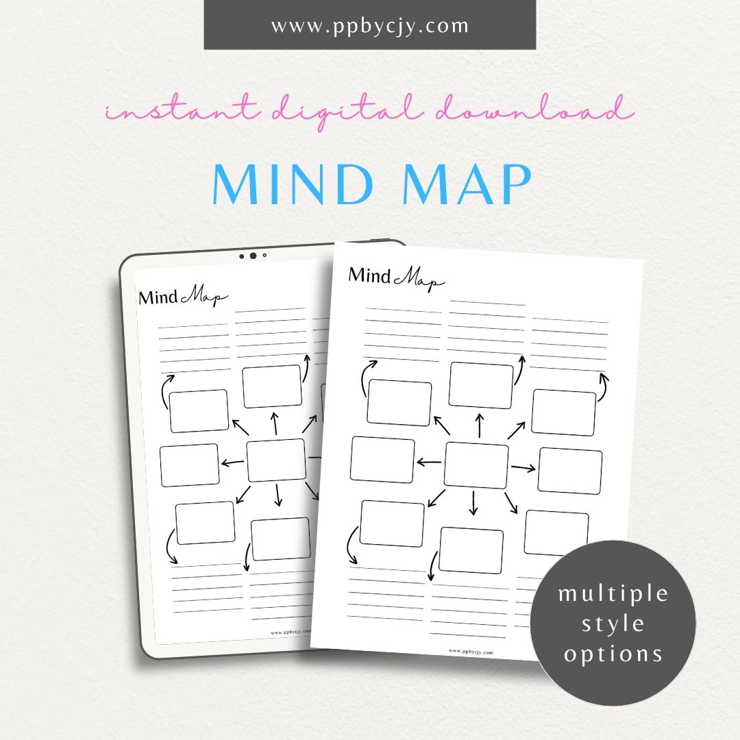 Mind Map Printable Template – Digital download for organizing ideas, brainstorming, and planning projects.