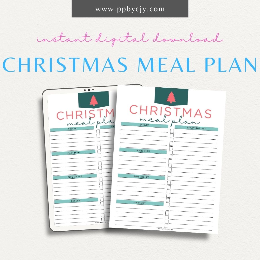 Christmas Holiday Meal Planning Printable Template – Digital Download for Organizing and Planning Holiday Meals and Menus