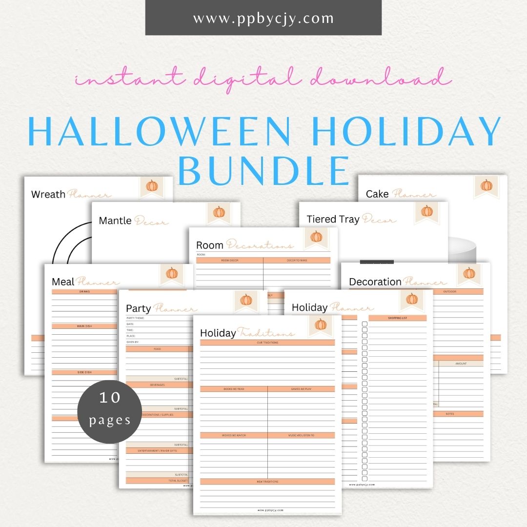 Halloween Holiday Planner Printable Template – Digital download for organizing and managing Halloween events, activities, and decorations.