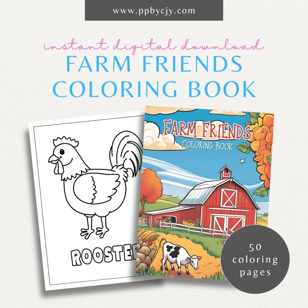 Farm Friends Coloring Book Digital Download – 50 Simple and Easy Coloring Pages