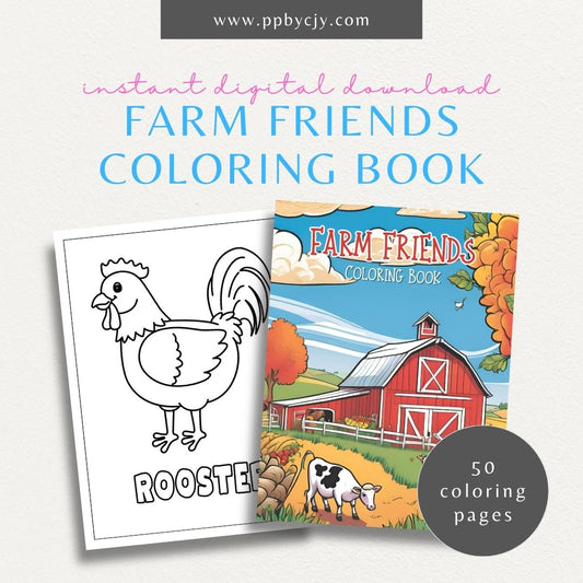 Farm Friends Coloring Book Digital Download – 50 Simple and Easy Coloring Pages