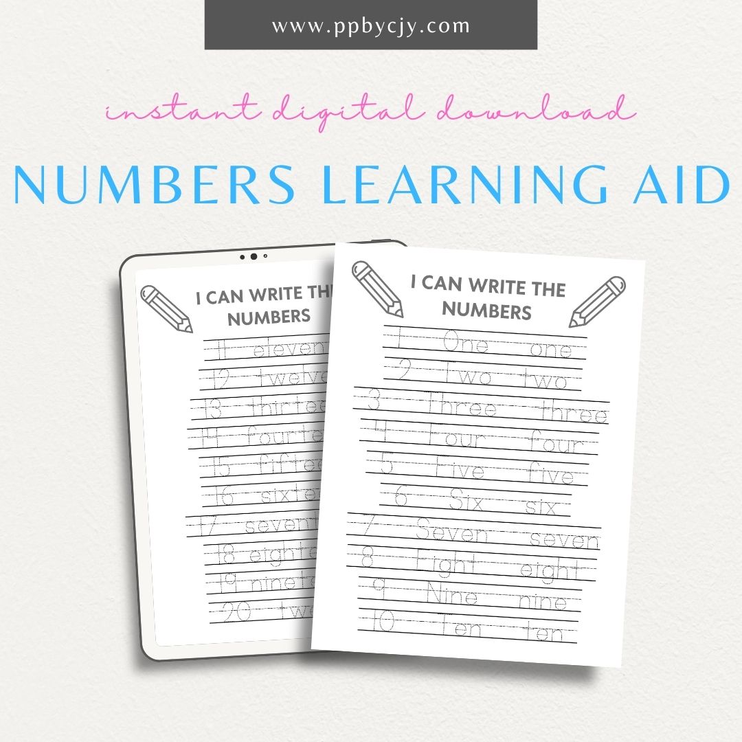 Number Learning Worksheet Printable Template – Digital download for teaching and reinforcing number recognition, writing, and basic math skills.