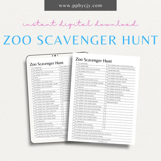  printable template page for zoo scavenger hunt