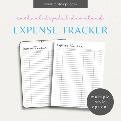 Expense Spending Tracker Printable Template – Digital Download for Monitoring Expenses with sections for categories, amounts, dates, and notes to help manage and review spending habits.