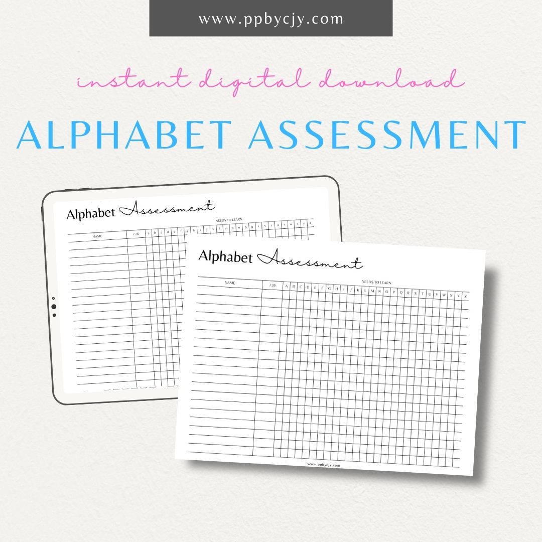 Alphabet Assessment Sheet Printable Template – Digital download for tracking and assessing letter recognition in early learners