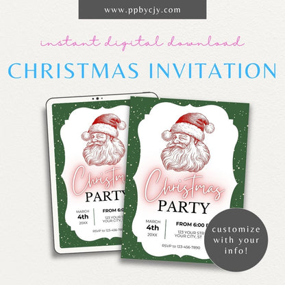 Winking Santa Christmas Invitation – Fun and festive printable holiday invitation featuring a playful winking Santa Claus.