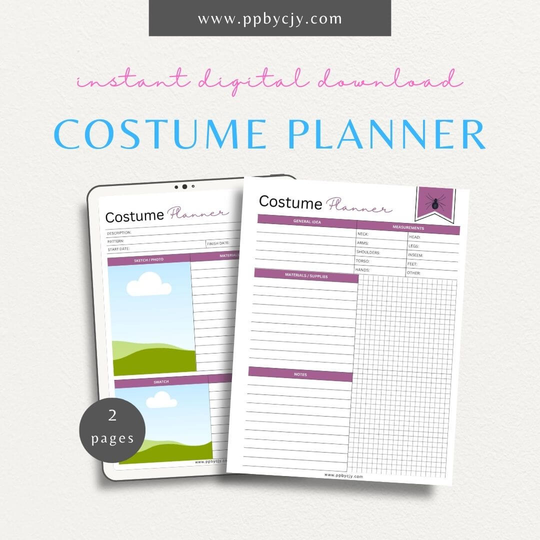 Halloween Costume Planner Printable Template – Digital download for organizing and planning your Halloween costume ideas and details.