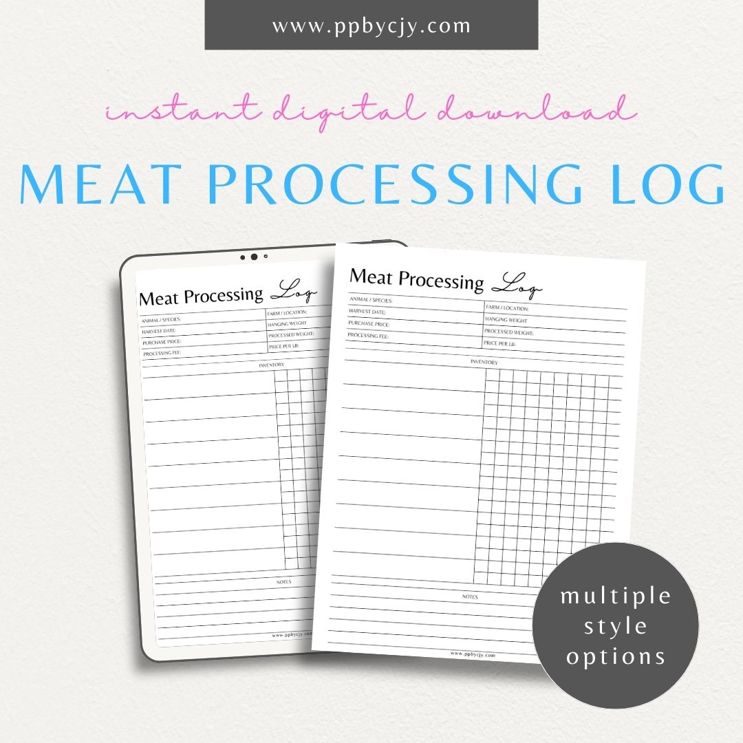 Meat Processing Tracker Printable Template – Digital download for tracking meat sent for processing and keeping organized records.