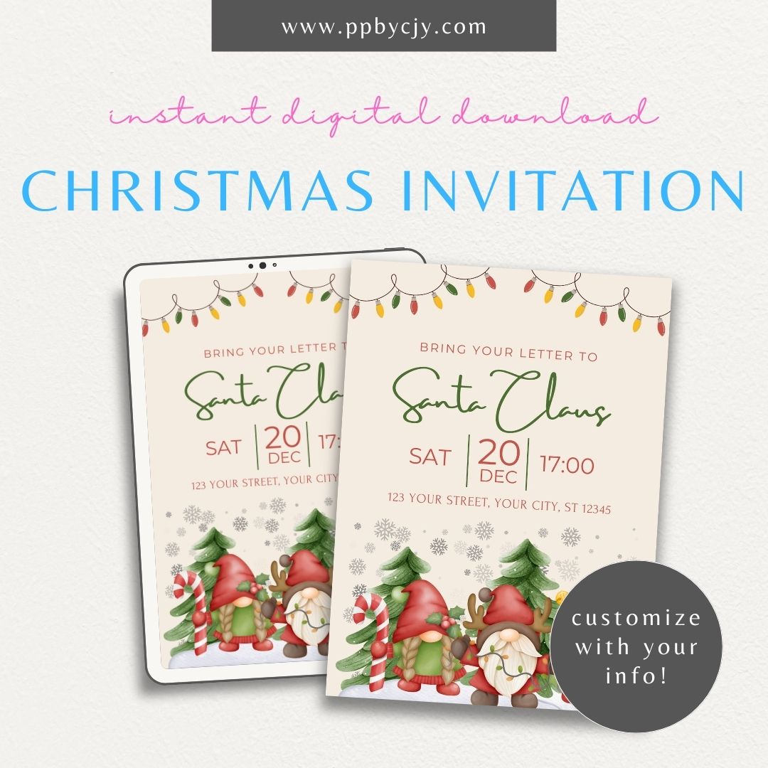 Elegant Christmas Invitation Printable – Editable festive dinner or holiday party template with sophisticated designs.