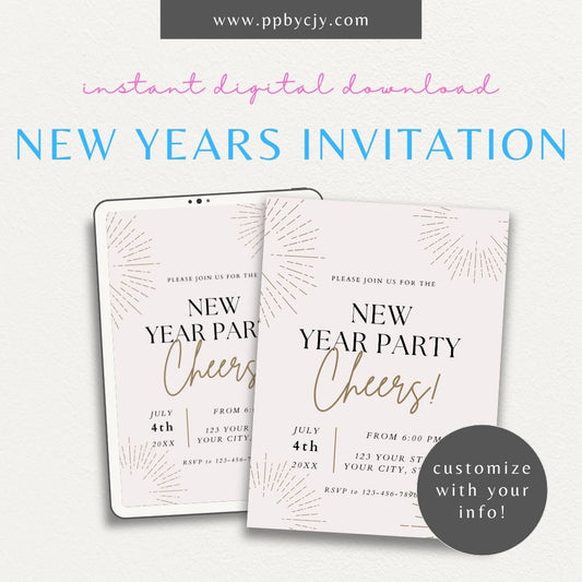 New Year's Eve Party Invitation Template Printable – Digital download for festive celebration invites