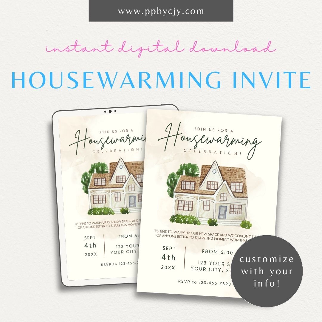 Classic Housewarming Party Invitation Template Printable – Digital download with elegant design