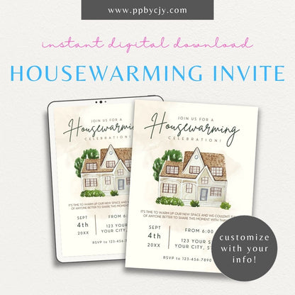 Classic Housewarming Party Invitation Template Printable – Digital download with elegant design