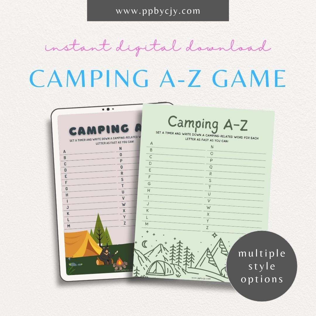 Campground A-Z Game Printable Template – Digital Download for Fun and Educational Camping-Themed Alphabet Game