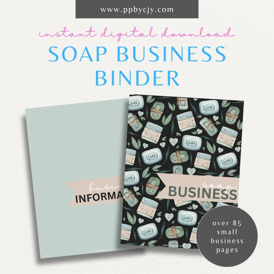 Soap Business Printable Planner – Digital download for managing and organizing various aspects of your soap business, including production schedules, inventory, orders, and marketing strategies