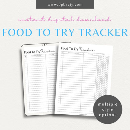 Food To Try Tracker Printable Template