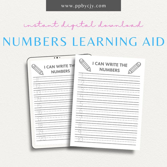 Number Learning Worksheet Printable Template – Digital download for teaching and reinforcing number recognition, writing, and basic math skills.