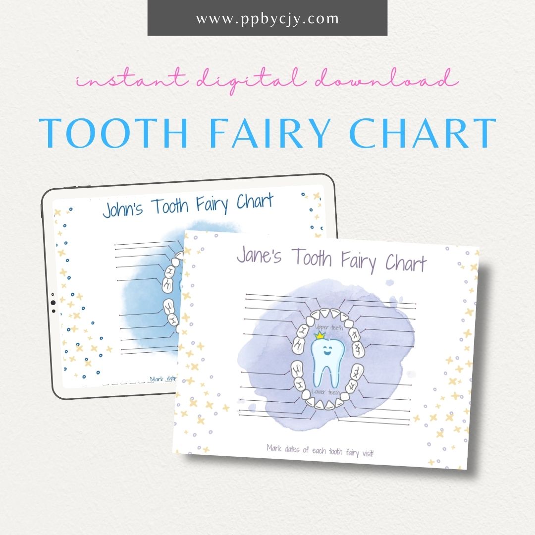 Personalized Tooth Fairy Certificate Printable Template – Digital download for creating customized certificates to celebrate a child's lost tooth, including space for the child’s name and the Tooth Fairy’s message