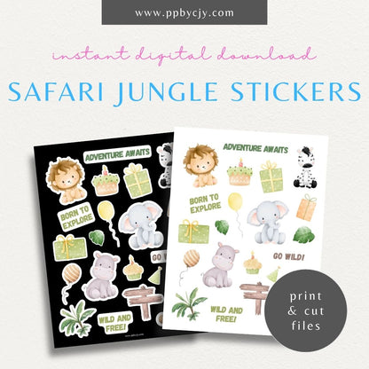 Safari Jungle Sticker Sheet Template Printable – Digital download for animal stickers