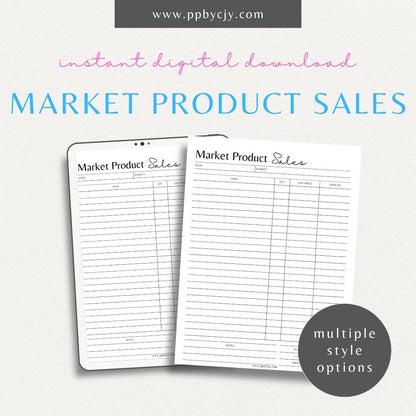 Market Product Sales Printable Template – Digital download for tracking sales, managing inventory, and calculating earnings at farmers markets or craft fairs.