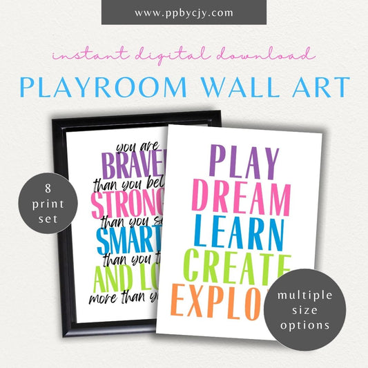 Bold Motivational Wall Art for Kids Printable – Vibrant designs for playroom, homeschool, or classroom